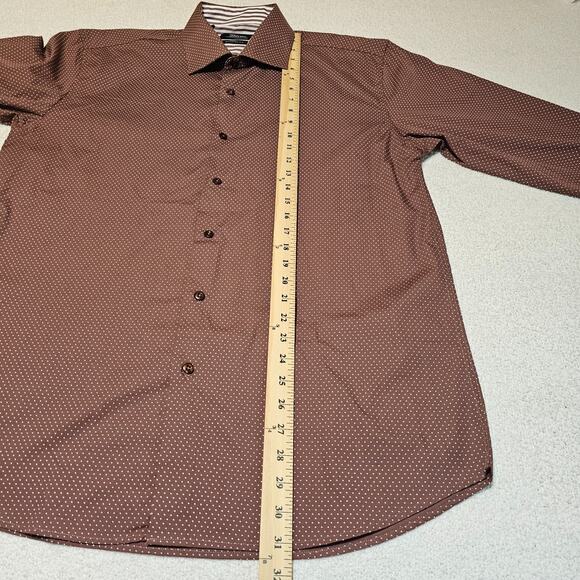 Steven by Steven Land Men’s Dress Shirt Brown Micro Dot Pattern 17 34/35 Modern - Picture 7 of 10